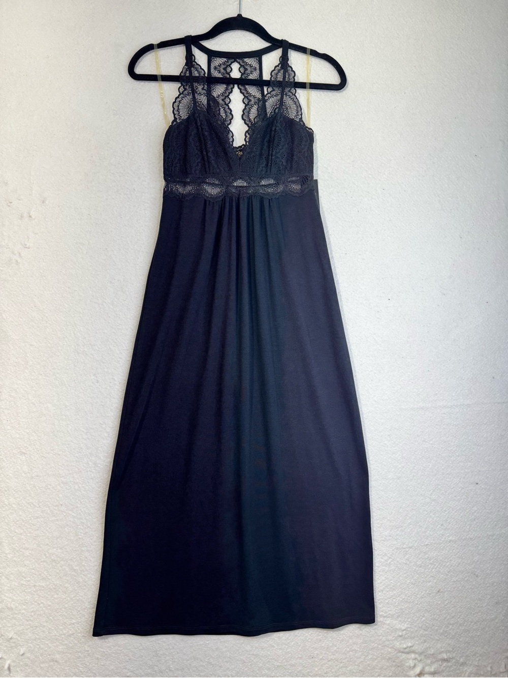 Thalia Sodi Black Maxi Nightgown Floral Lace-Trim Long Slip Dress Sz X-Small XS